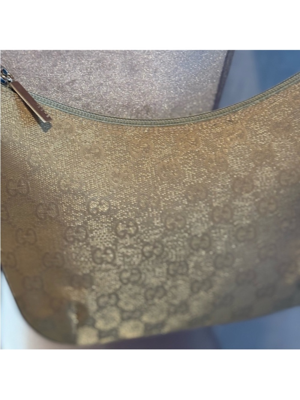 Authentic Gucci Metallic Gold Monogram Half Moon Handbag - Picture 7 of 14